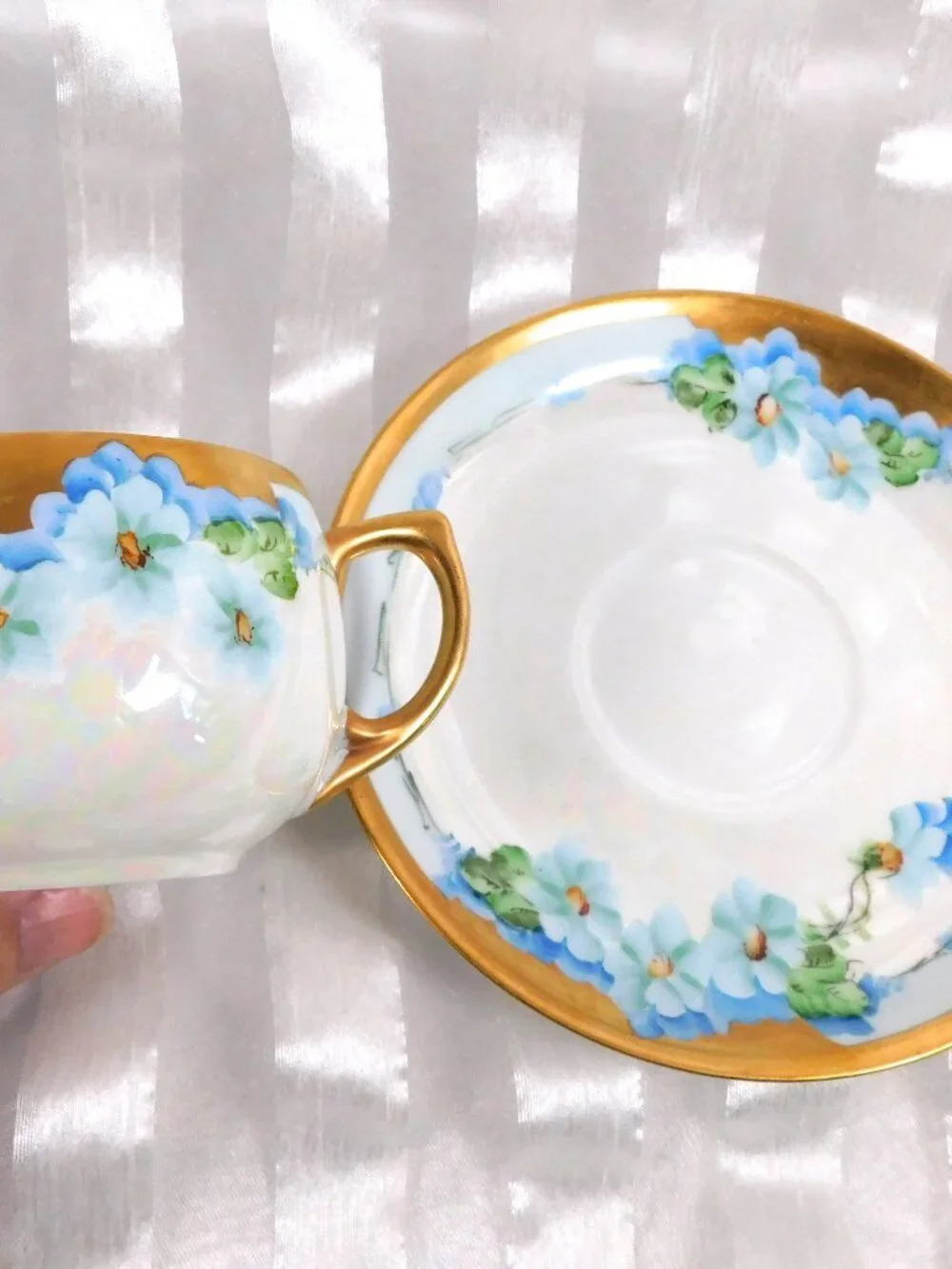 Blue Floral Teacup and Saucer with Gold Trim # 26310